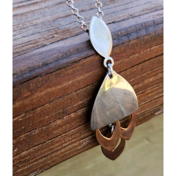 FREDERIC DUCLOS 925 Sterling Silver Copper Modernist Drop Pendant Necklace - Picture 5 of 9